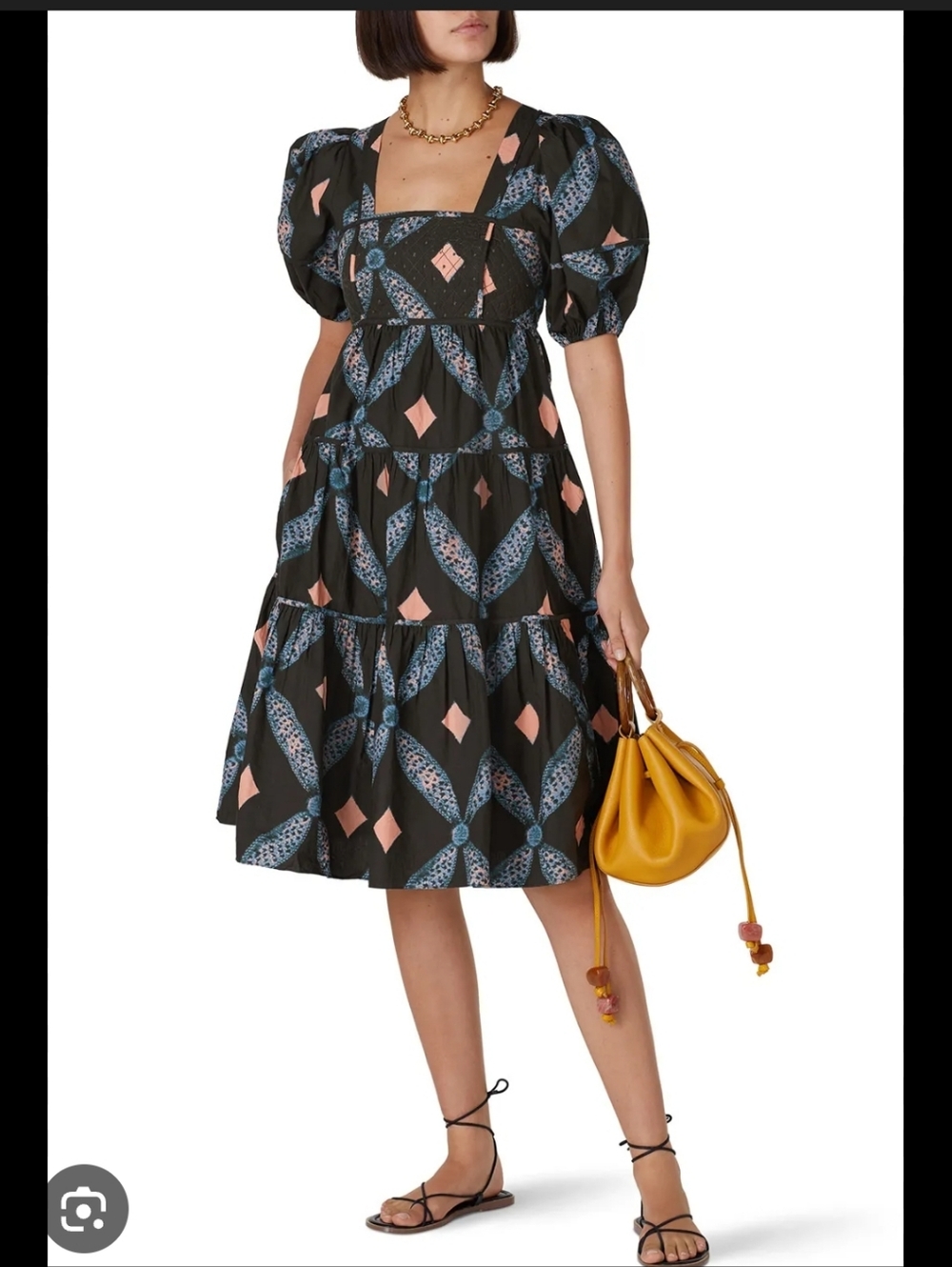 Ulla Johnson 100% Cotton Gray and PINK Geometric Print DRESS with Pockets